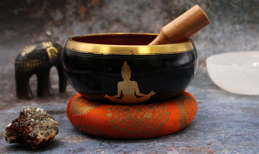 Large Buddha Singing Bowl Set - Black & Orange
