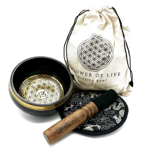 Engraved Singing Bowl Gift Set - Flower of Life