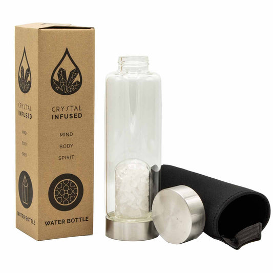 Crystal Infused Glass Water Bottle - Clear Quartz - Chips