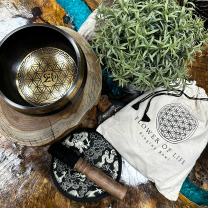 Engraved Singing Bowl Gift Set - Flower of Life