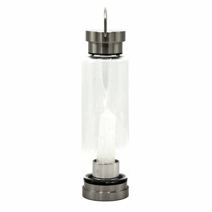 Crystal Infused Glass Water Bottle - Clear Quartz - Obelisk