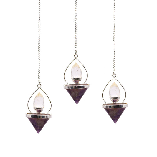 Gemstone Lantern of Life Pendulum - Amethyst & Quartz