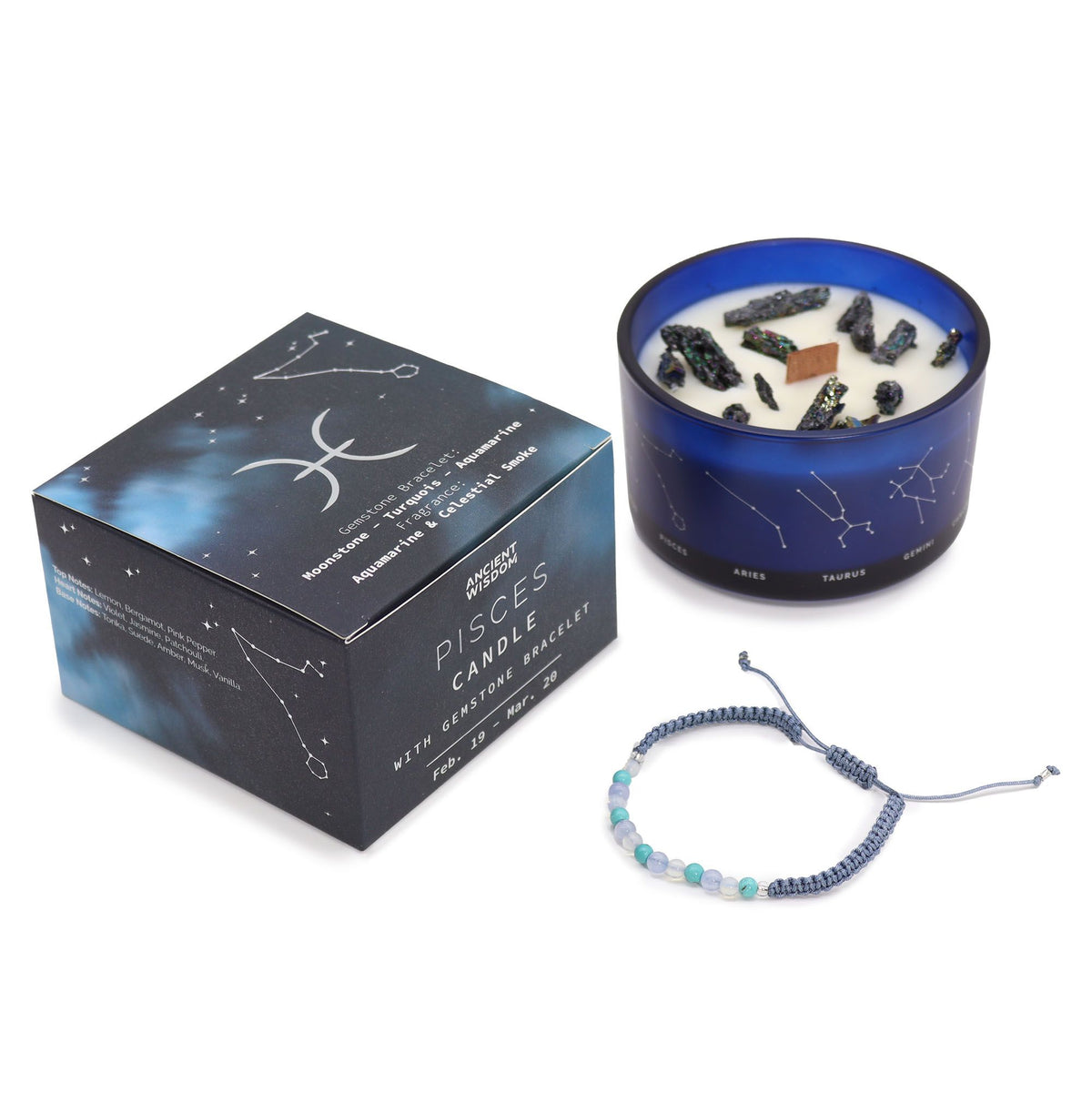 Zodiac Candle & Gemstone Bracelet - Pisces