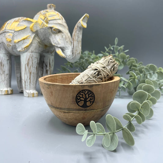 Wooden Smudge Bowl - Tree of Life - Small