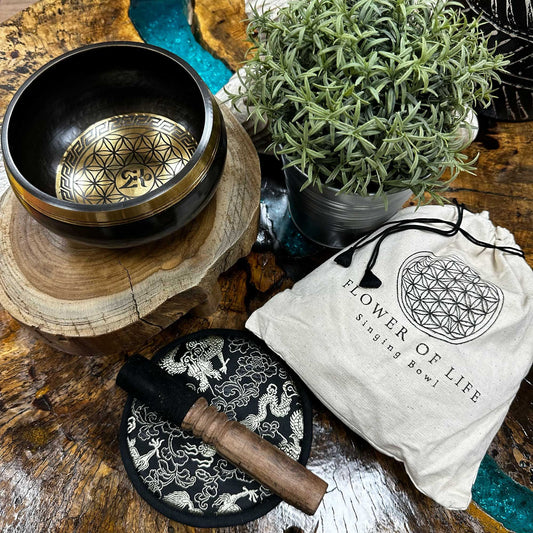 Engraved Singing Bowl Gift Set - Flower of Life