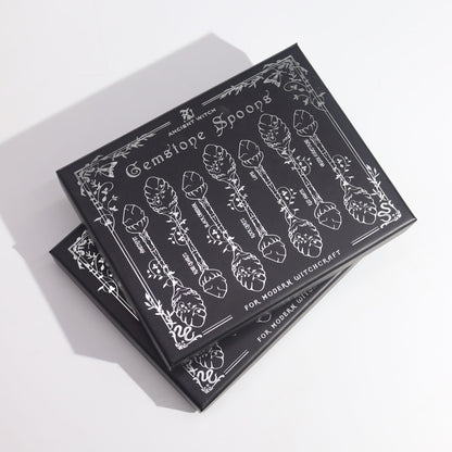 Dark Silver Gemstone Crystal Witch Spoons - Set of 7