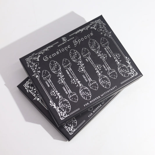 Dark Silver Gemstone Crystal Witch Spoons - Set of 7