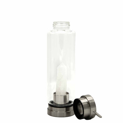 Crystal Infused Glass Water Bottle - Clear Quartz - Obelisk
