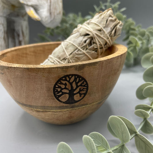 Wooden Smudge Bowl - Tree of Life - Small