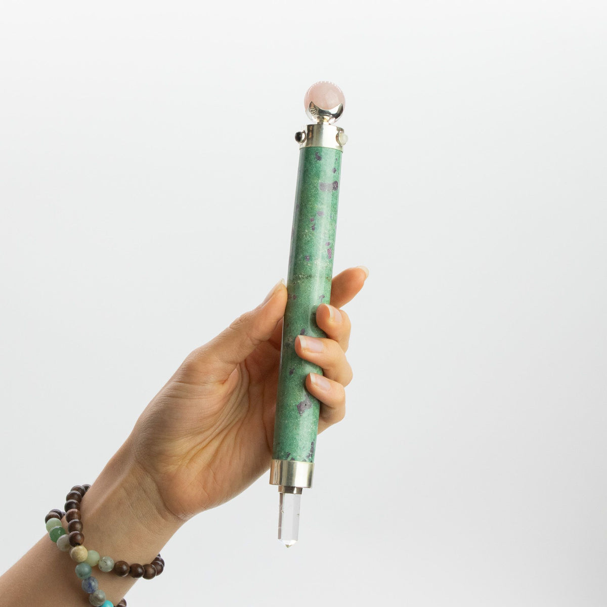 Verdant Heart Wand - Ruby Fuchsite Rose Quartz