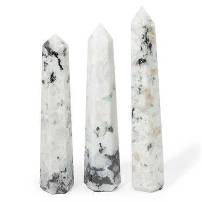 Gemstone Six Face Obelisk Point - Rainbow Moonstone