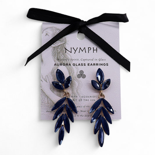 Royal Blue Vintage Glass Long Drop Earrings