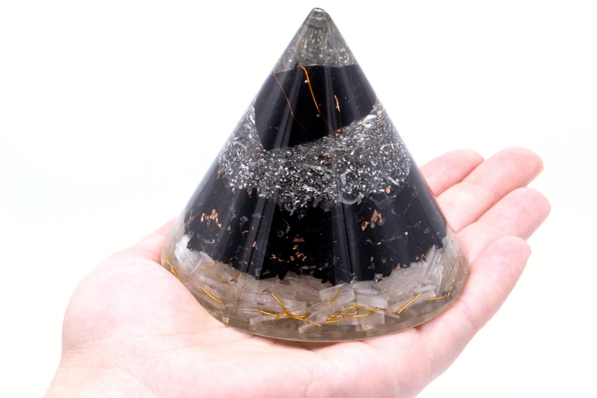 Orgonite Cone - Selenite and Black Toumaline Copper