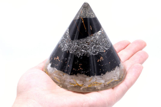 Orgonite Cone - Selenite and Black Toumaline Copper