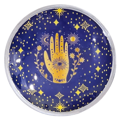 Triple Leg Enamelled Offering Plate - Hamsa Midnight Blue