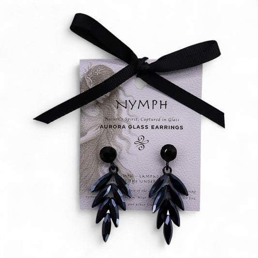 Jet Black Vintage Glass Long Drop Earrings