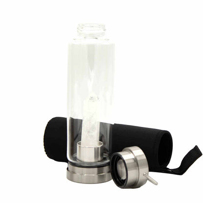 Crystal Infused Glass Water Bottle - Clear Quartz - Obelisk