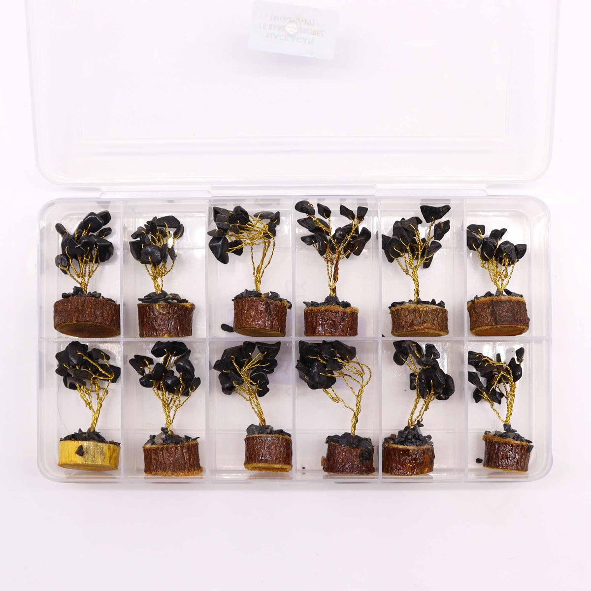 Mini Gemstone Tree On Wood Base - Black Agate