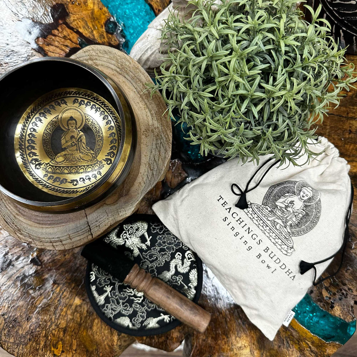 Engraved Singing Bowl Gift Set - Teachings Buddha