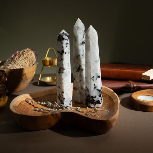 Gemstone Six Face Obelisk Point - Rainbow Moonstone