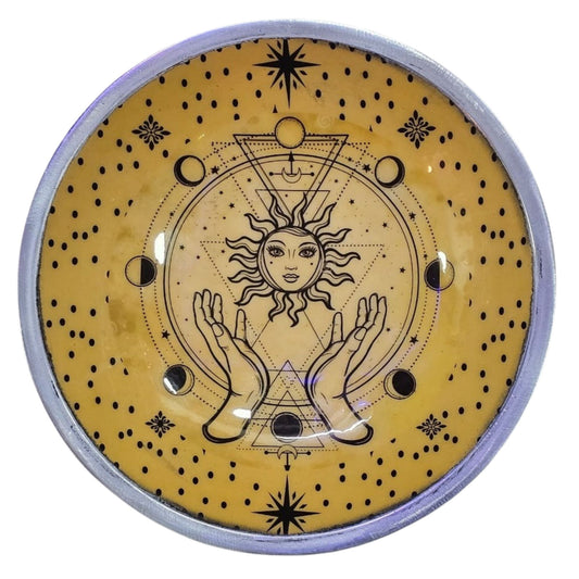 Triple Leg Enamelled Offering Plate - Hands & Sun