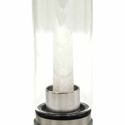 Crystal Infused Glass Water Bottle - Clear Quartz - Obelisk