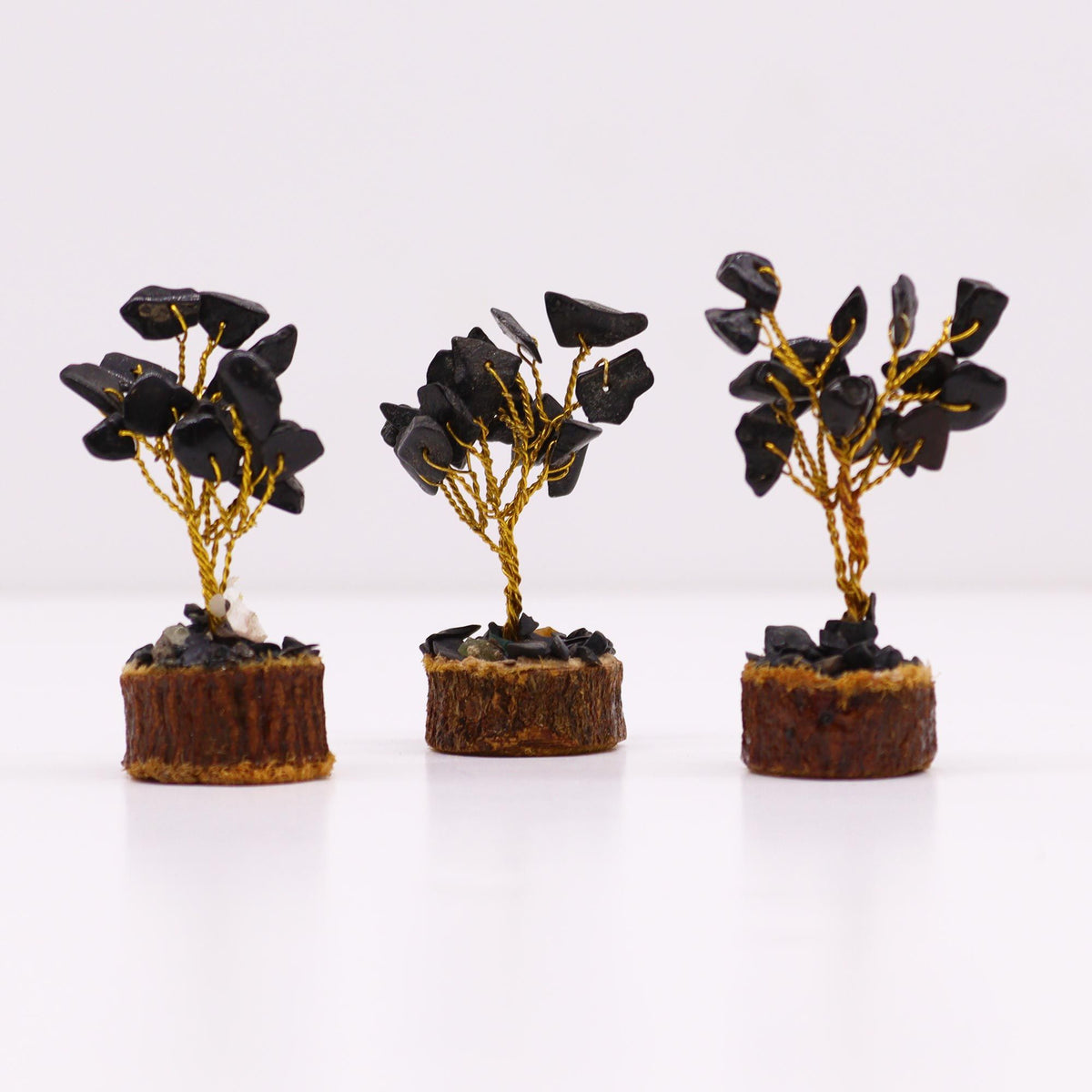 Mini Gemstone Tree On Wood Base - Black Agate