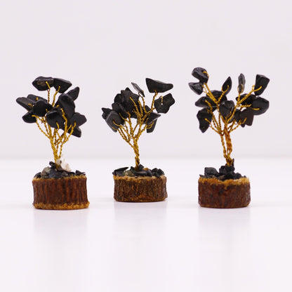 Mini Gemstone Tree On Wood Base - Black Agate