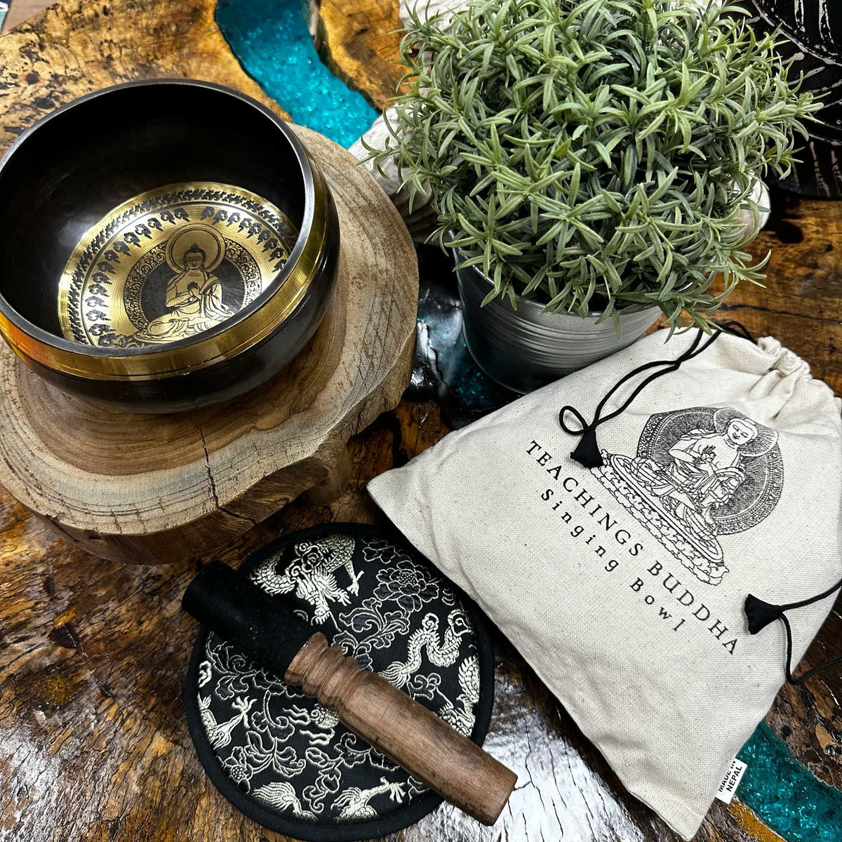 Engraved Singing Bowl Gift Set - Teachings Buddha