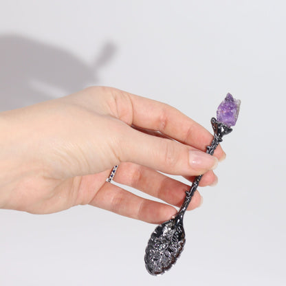 Dark Silver Gemstone Crystal Witch Spoons - Set of 7