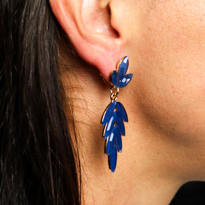 Royal Blue Vintage Glass Long Drop Earrings
