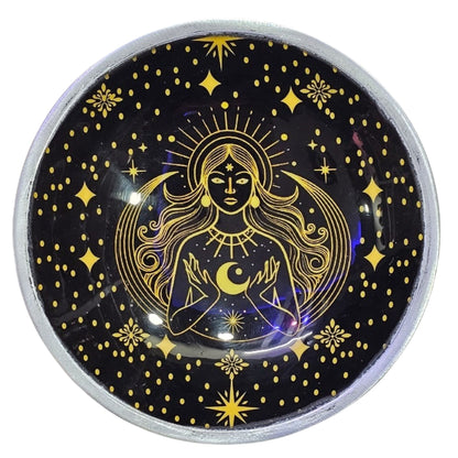 Triple Leg Offering Plate - Gold Goddess on Black