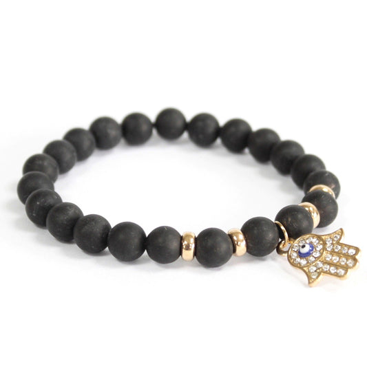 Black Agate Hamsa Bracelet