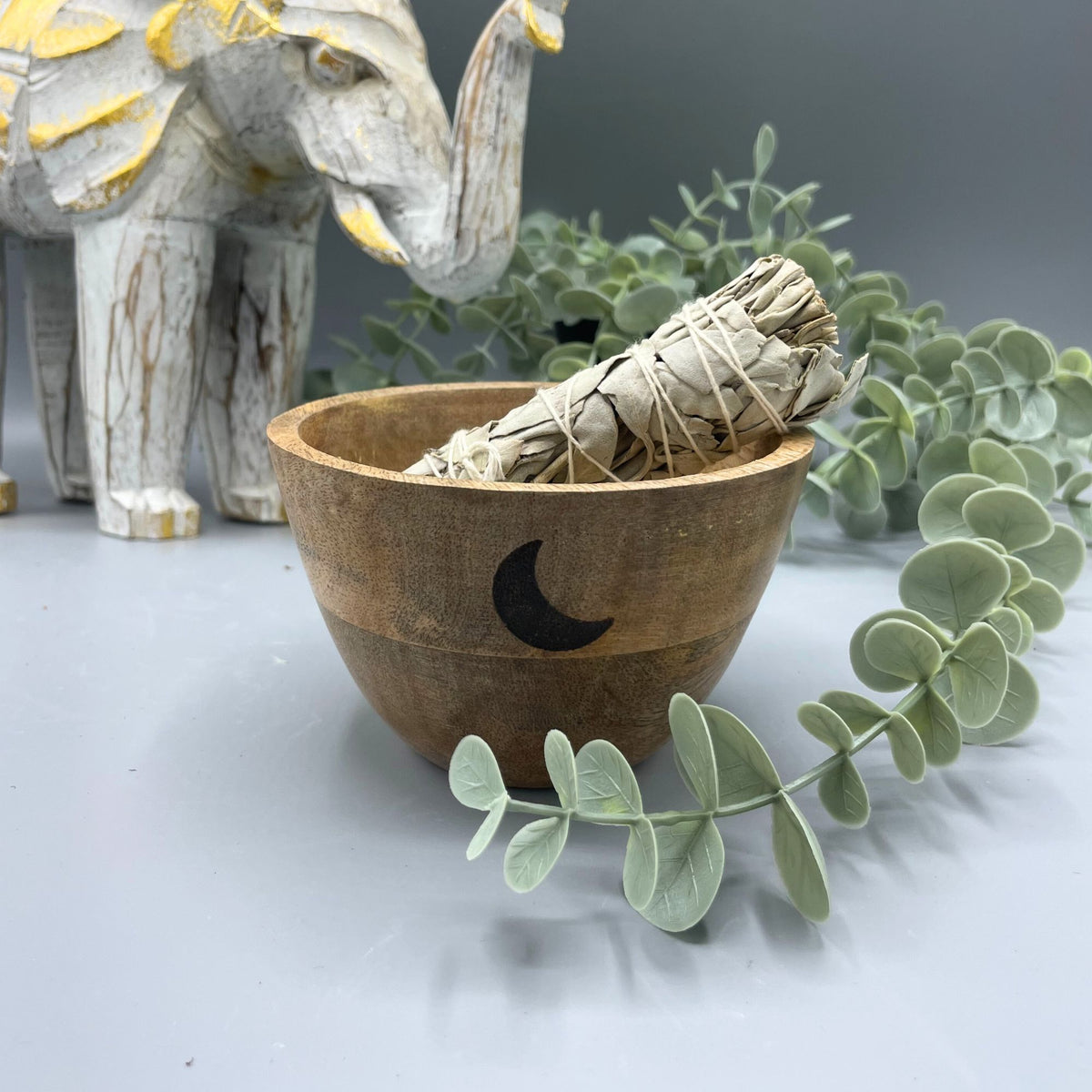 Wooden Smudge Bowl - Three Moons - Small