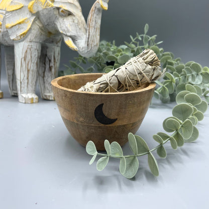 Wooden Smudge Bowl - Three Moons - Small