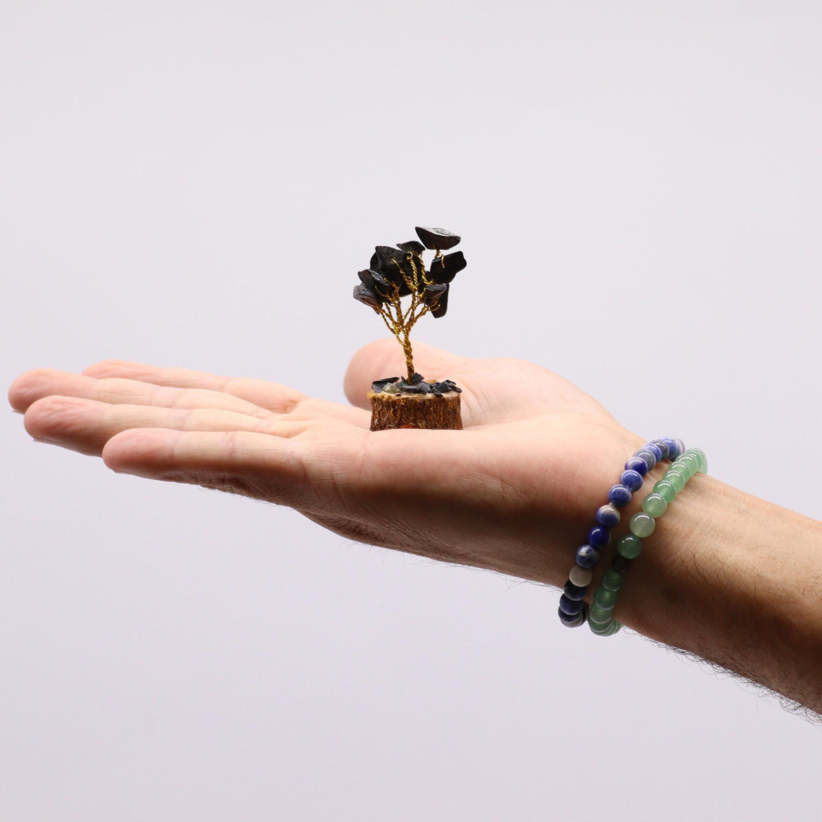 Mini Gemstone Tree On Wood Base - Black Agate