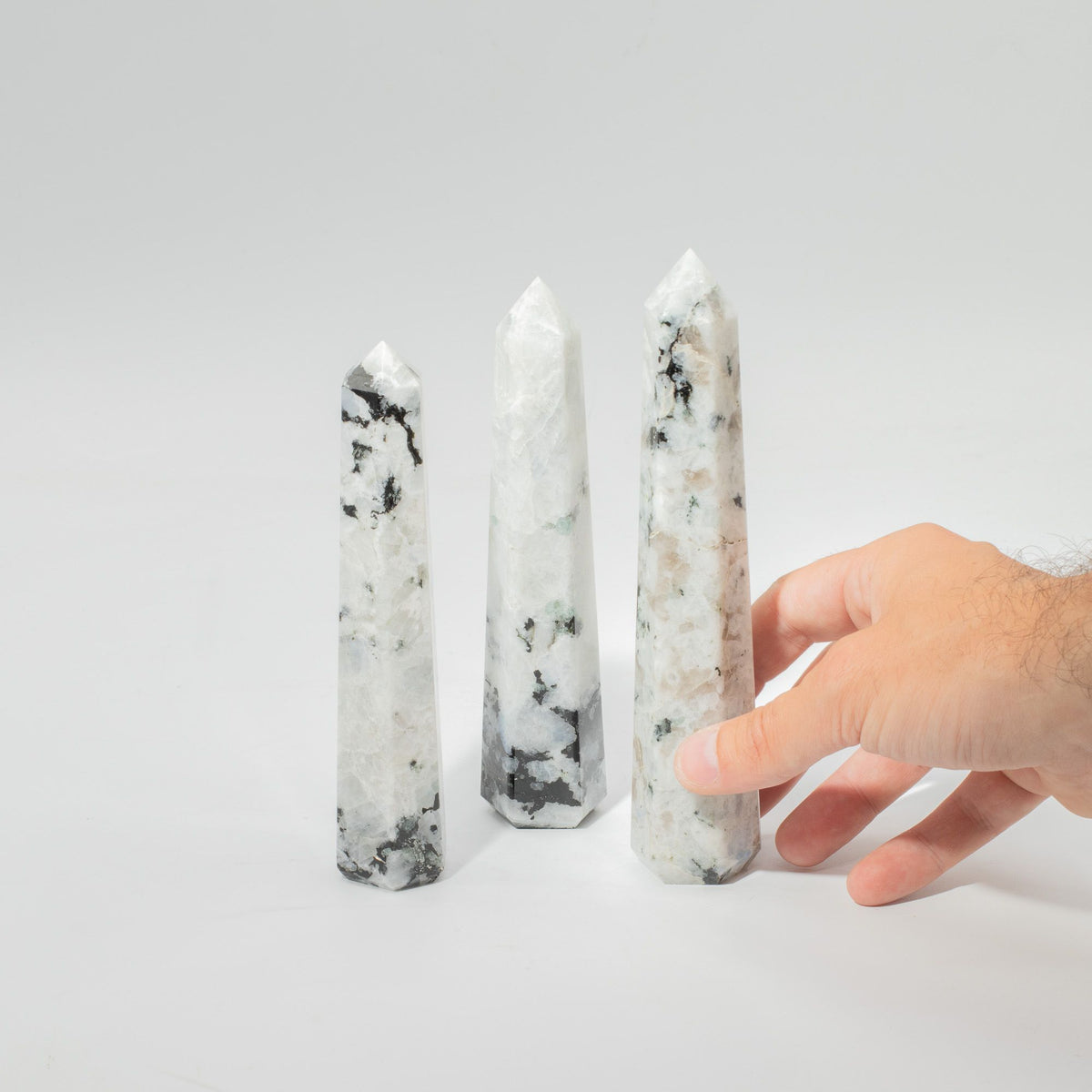 Gemstone Six Face Obelisk Point - Rainbow Moonstone