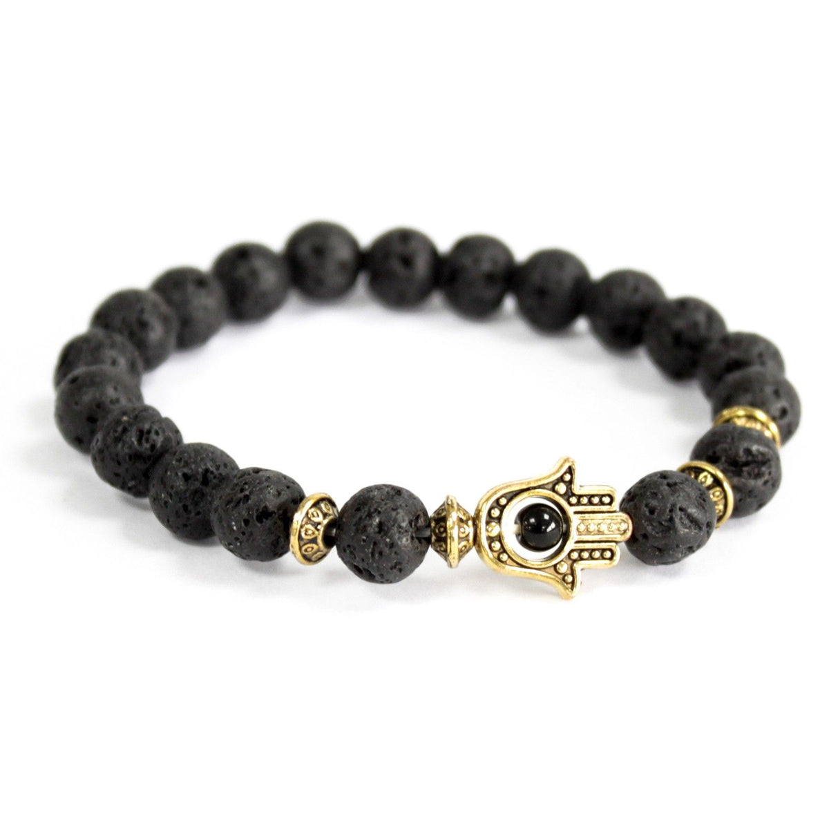Lava Stone Gold Hamsa Bracelet