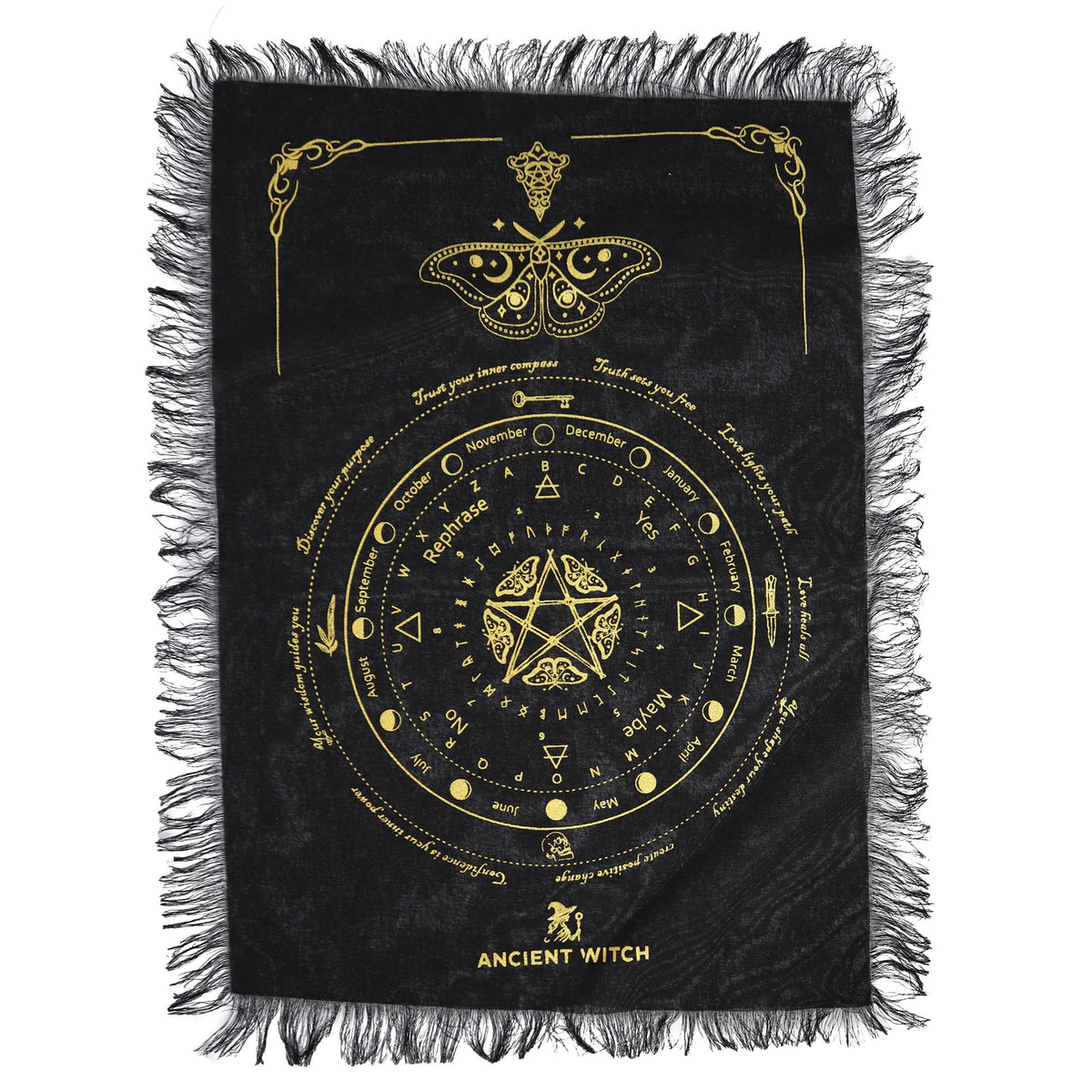 Mystic Moth Pendulum Divination Cloth - Black & Gold