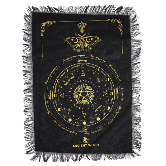 Mystic Moth Pendulum Divination Cloth - Black & Gold