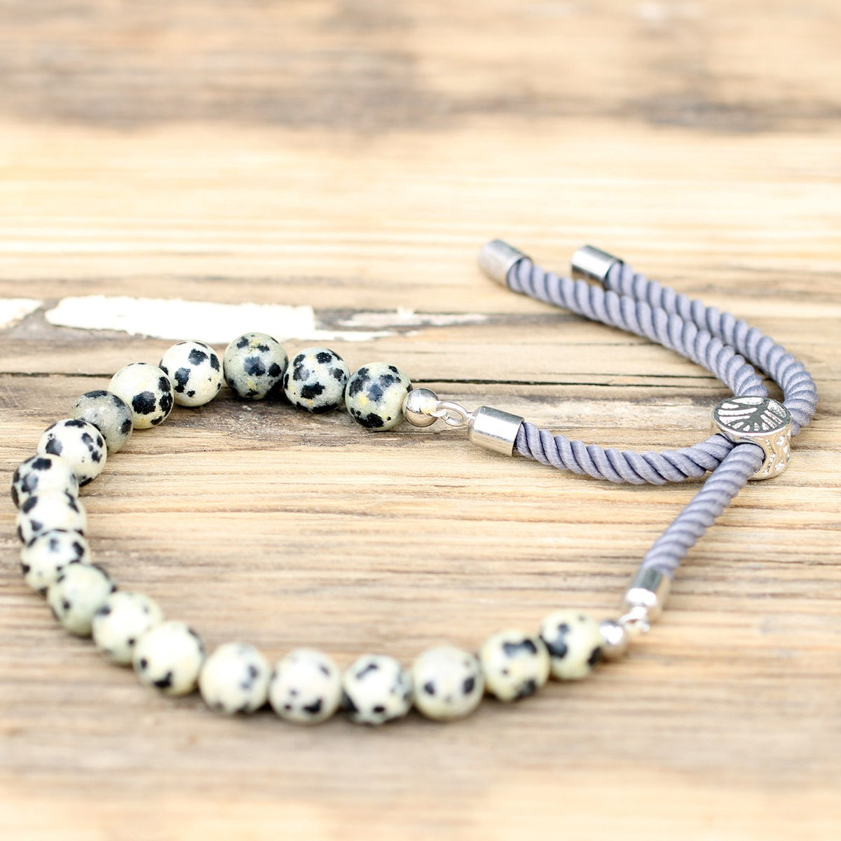 Charcoal String Bracelet - Dalmatian Jasper
