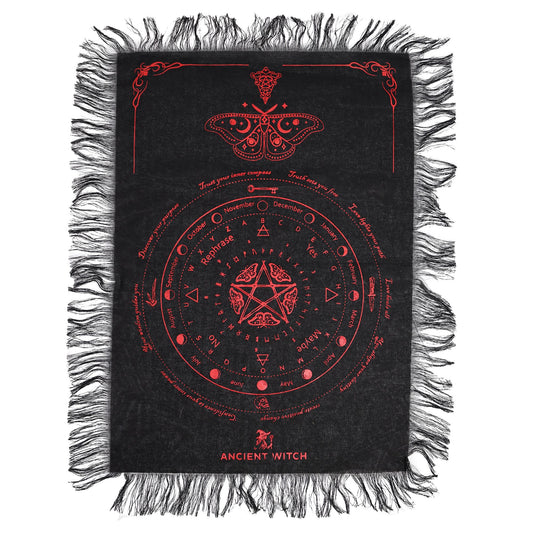 Mystic Moth Pendulum Divination Cloth - Black & Blood Red