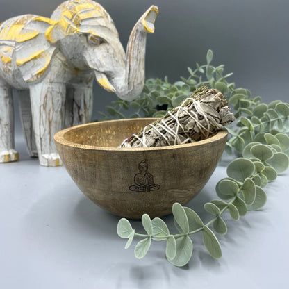 Wooden Smudge Bowl - Buddha - Medium