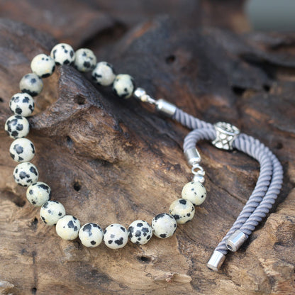 Charcoal String Bracelet - Dalmatian Jasper