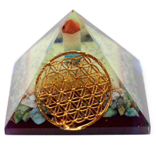 Large Orgonite Pyramid - Flower of life symbol