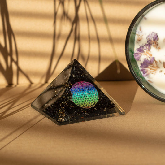 Small Orgonite Pyramids - Flower of Life - Black Tourmaline
