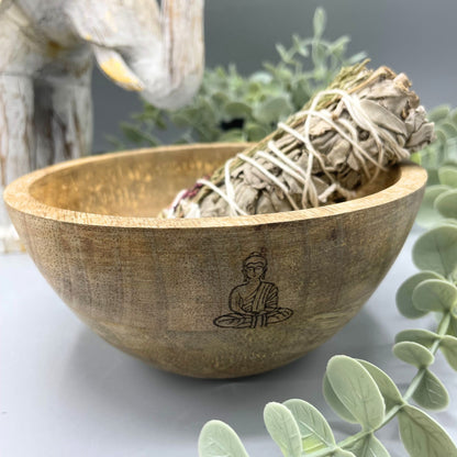 Wooden Smudge Bowl - Buddha - Medium