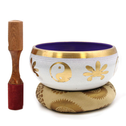Large Yin & Yang Singing Bowl Set - White & Purple