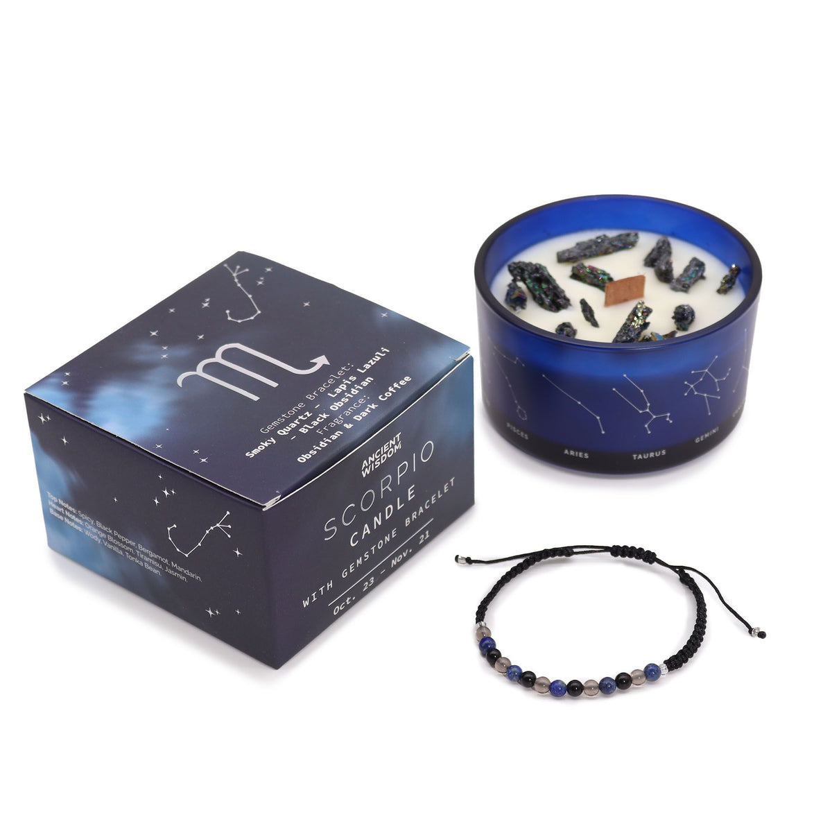 Zodiac Candle & Gemstone Bracelet - Scorpio