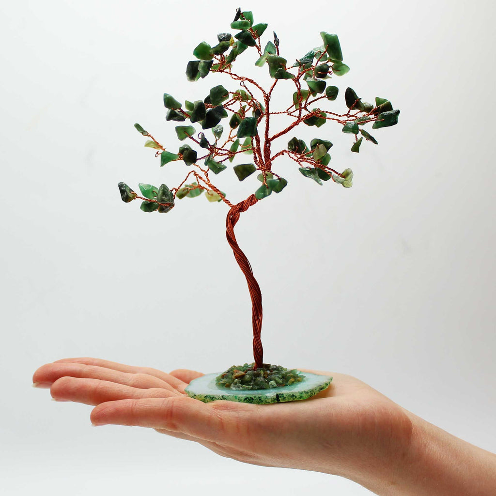 Large Gemstone Tree - Green Aventurine on Green Agate Base (100 stones)